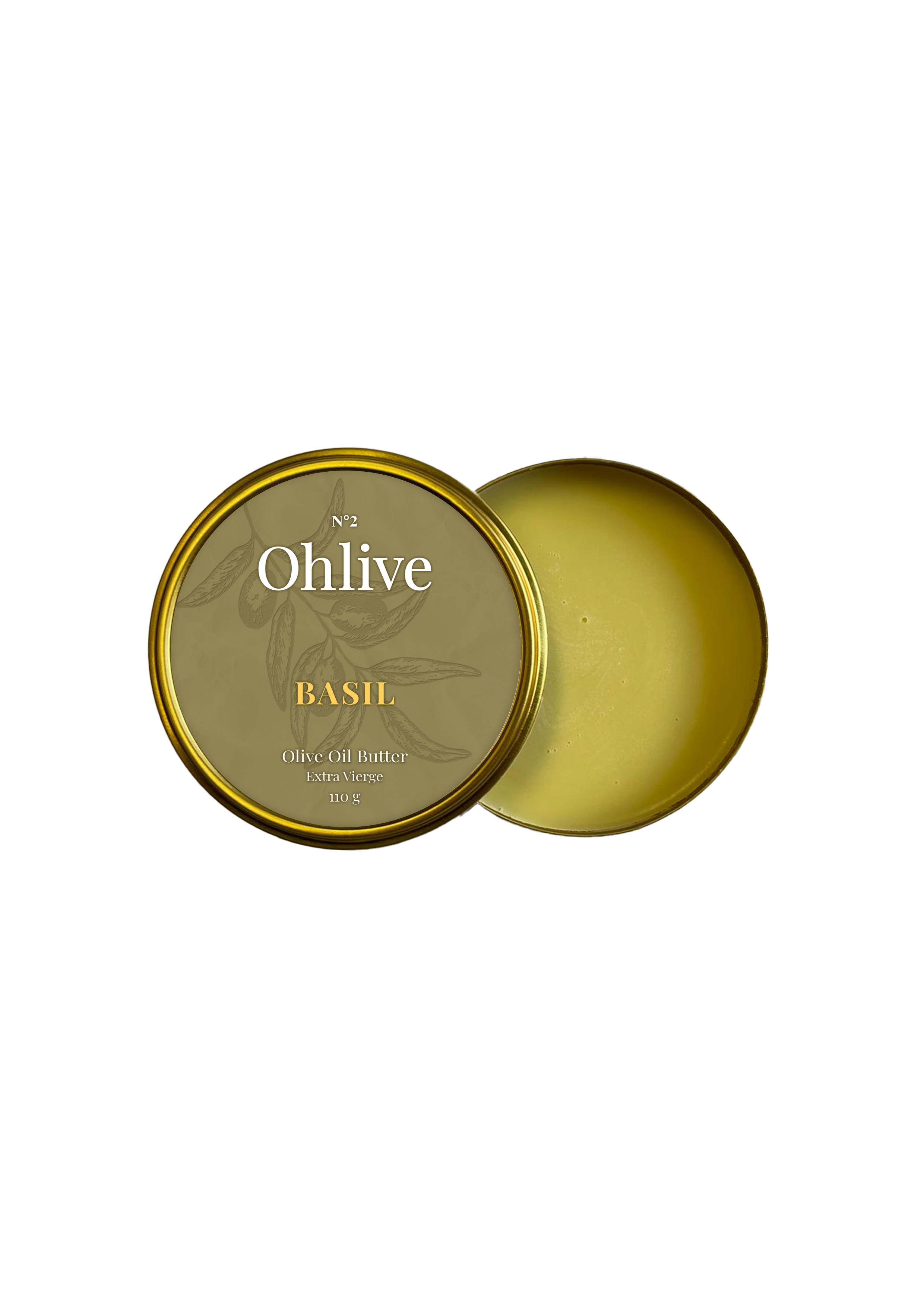 basil olive oil butter by Ohlive in gold tin packaging