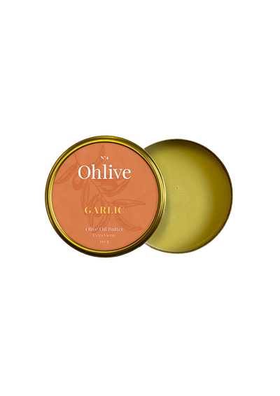 garlic olive oil butter by Ohlive in gold tin packaging