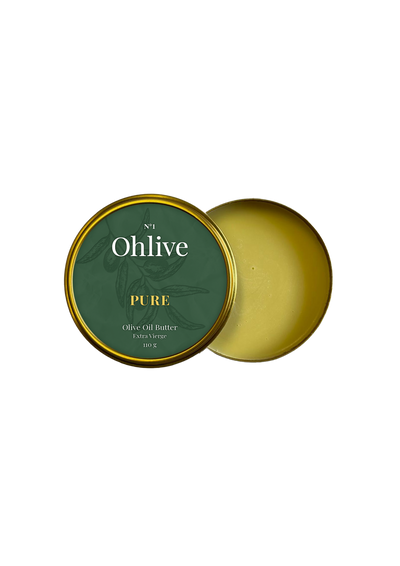 pure olive oil butter by Ohlive in gold tin packaging
