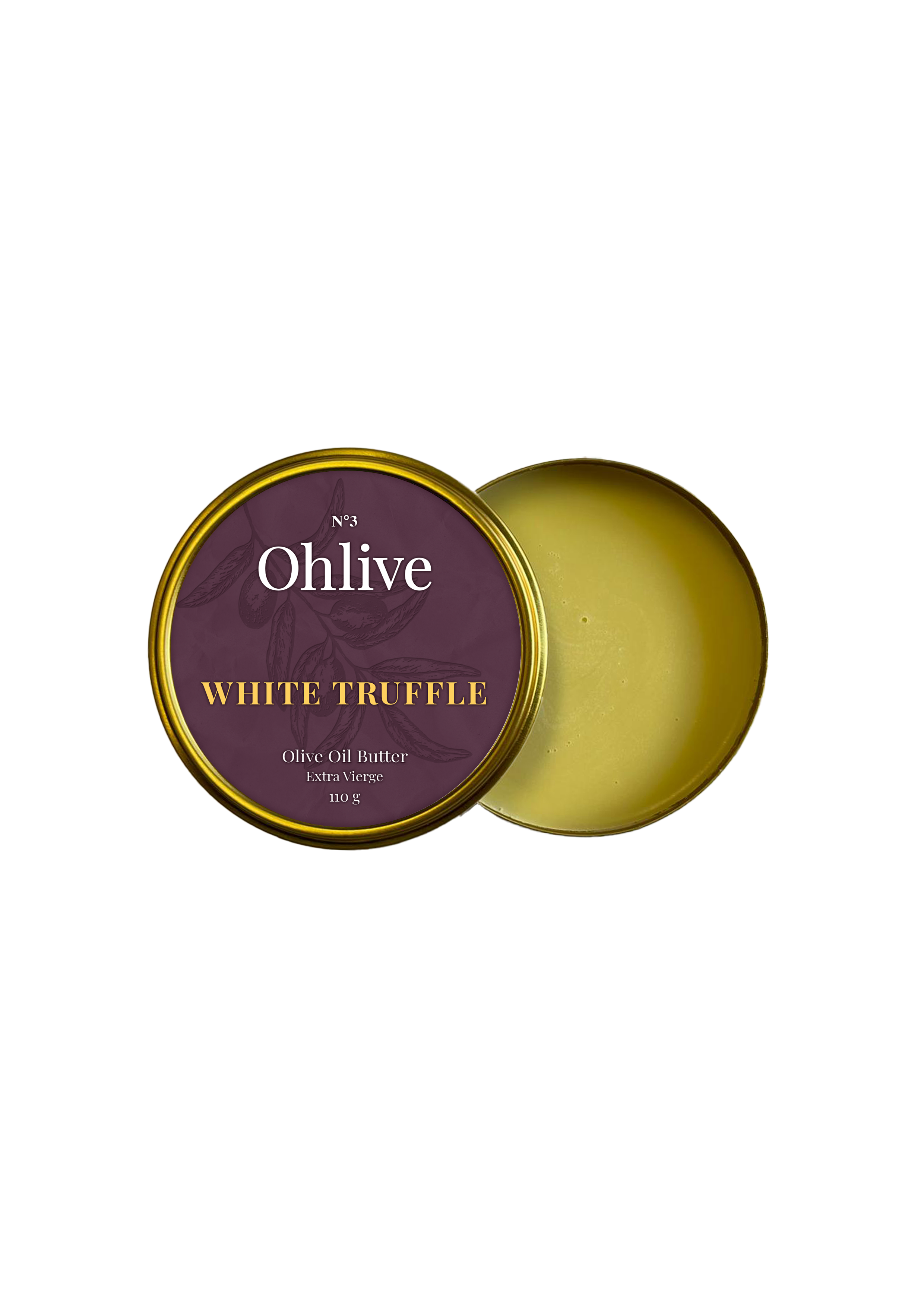 white truffle olive oil butter by Ohlive in gold tin packaging