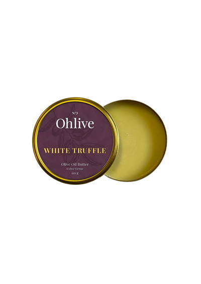 white truffle olive oil butter by Ohlive in gold tin packaging