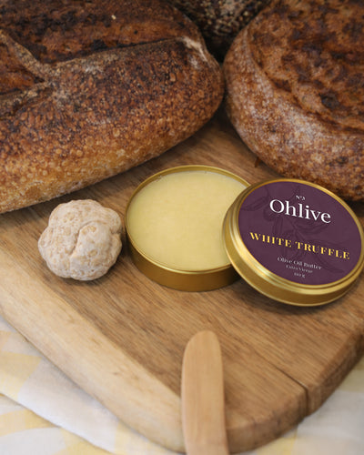 white truffle olive oil butter served with artisanal bread and truffle